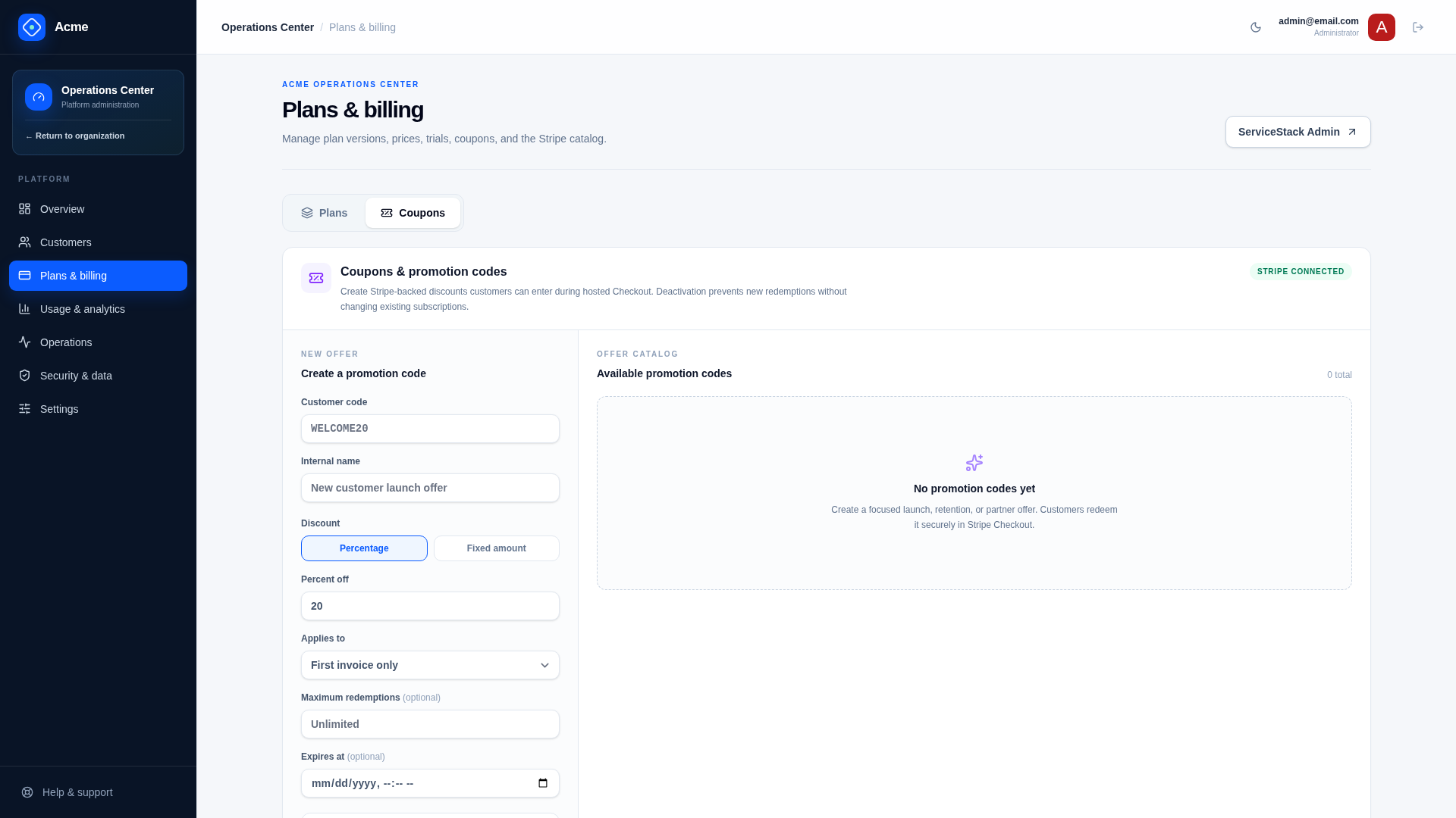 Coupons and Promotion Codes Manager