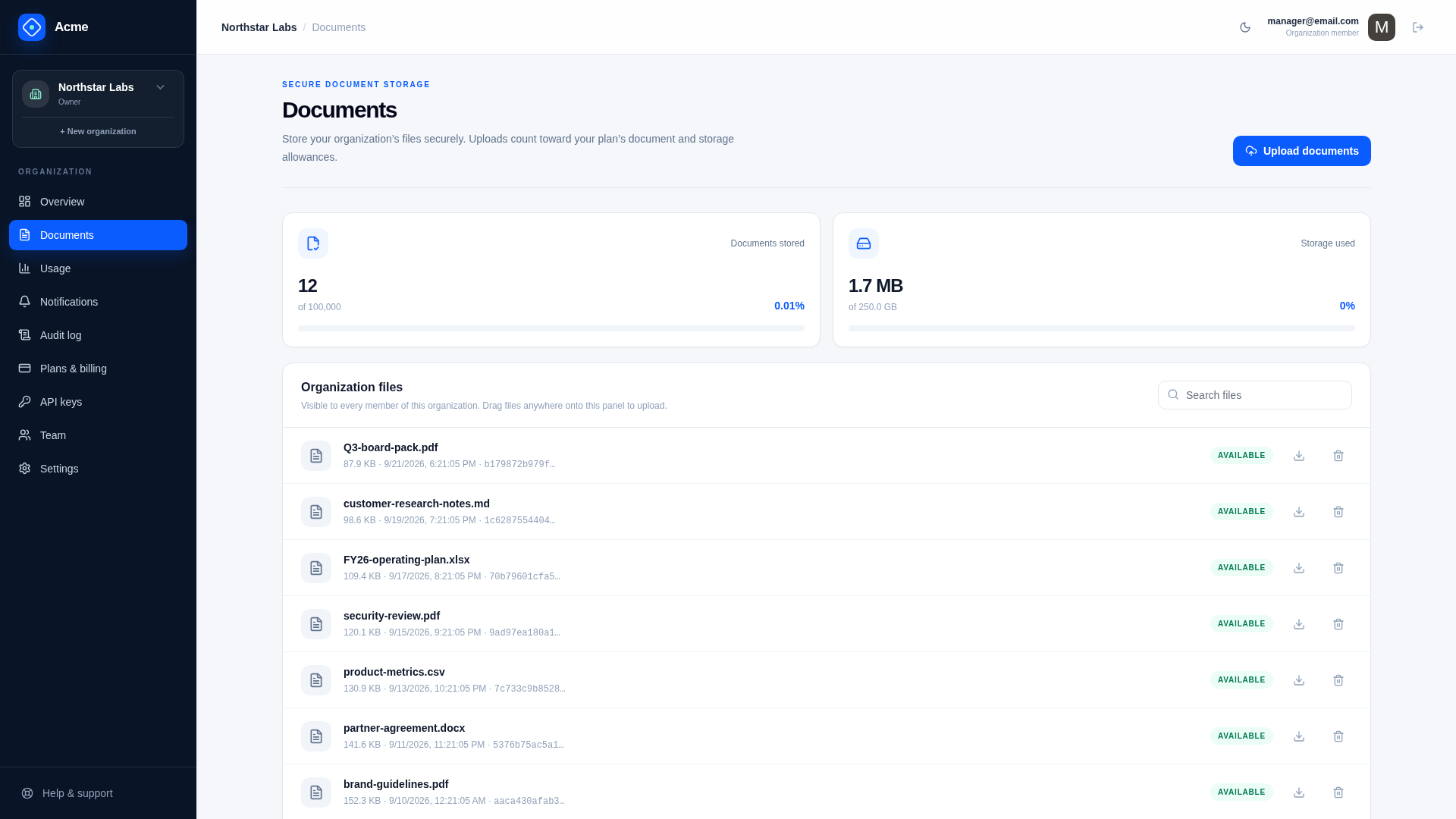 Documents and File Storage Management