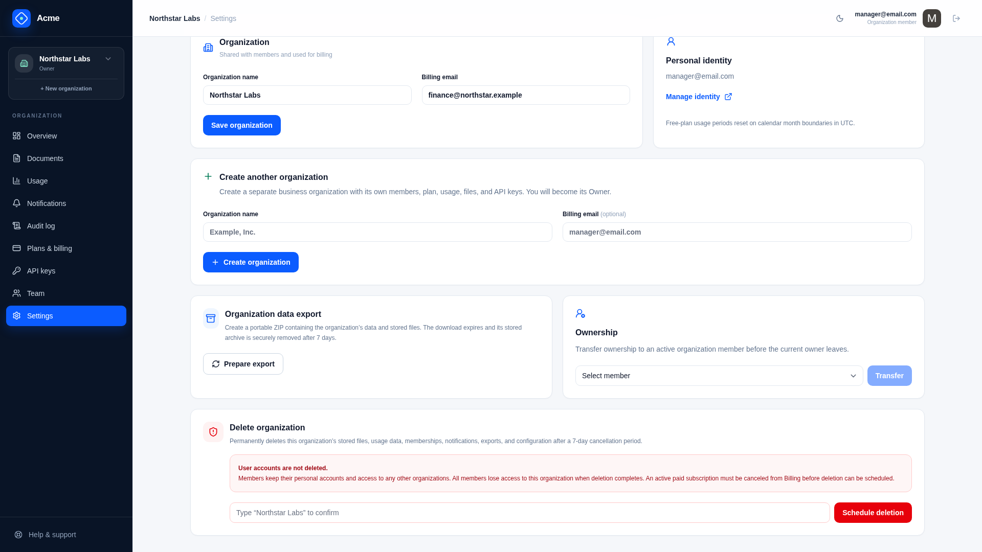 Organization Lifecycle Settings