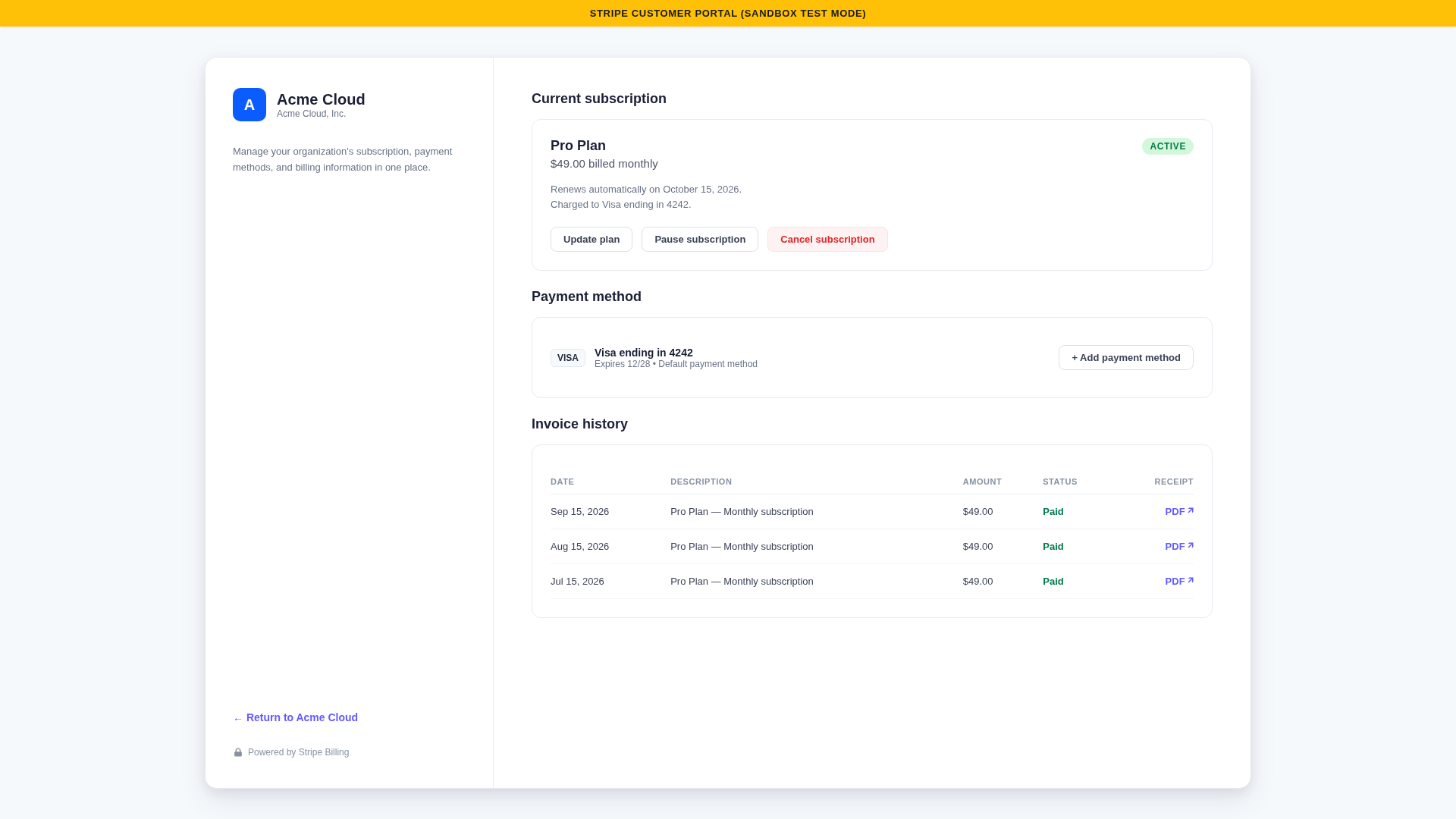 Stripe Customer Portal Management