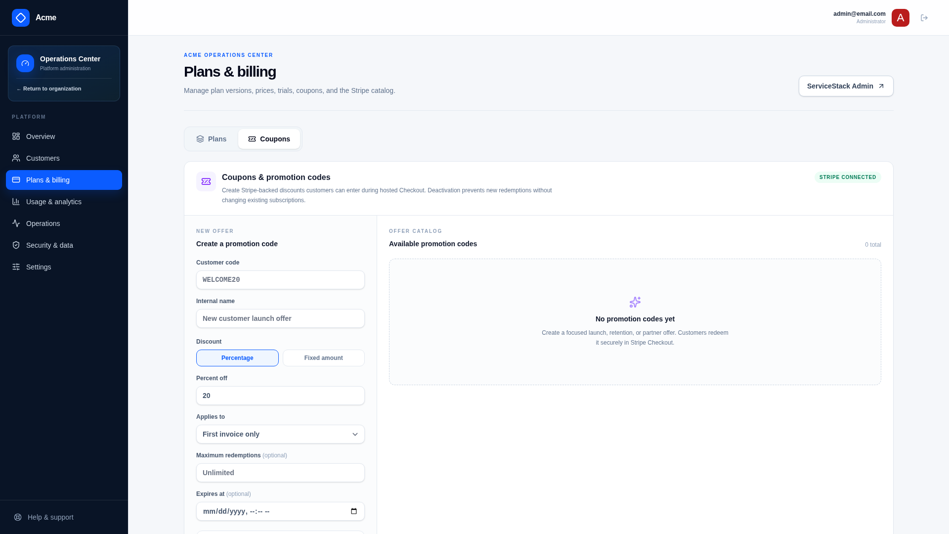 Coupons and Promotion Codes Manager