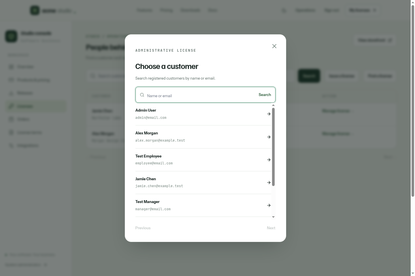 Searchable customer selection in light mode