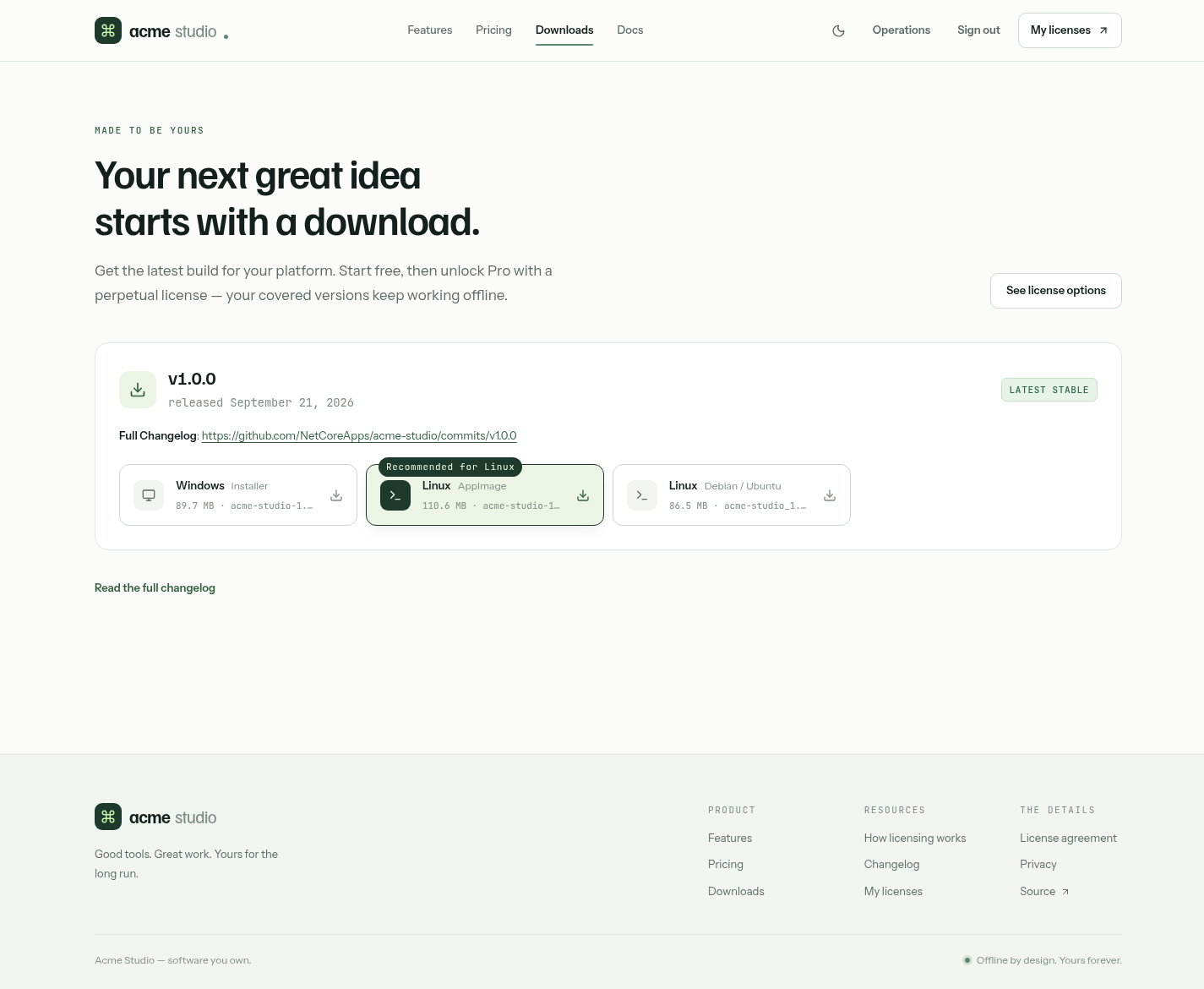 Published GitHub downloads in light mode