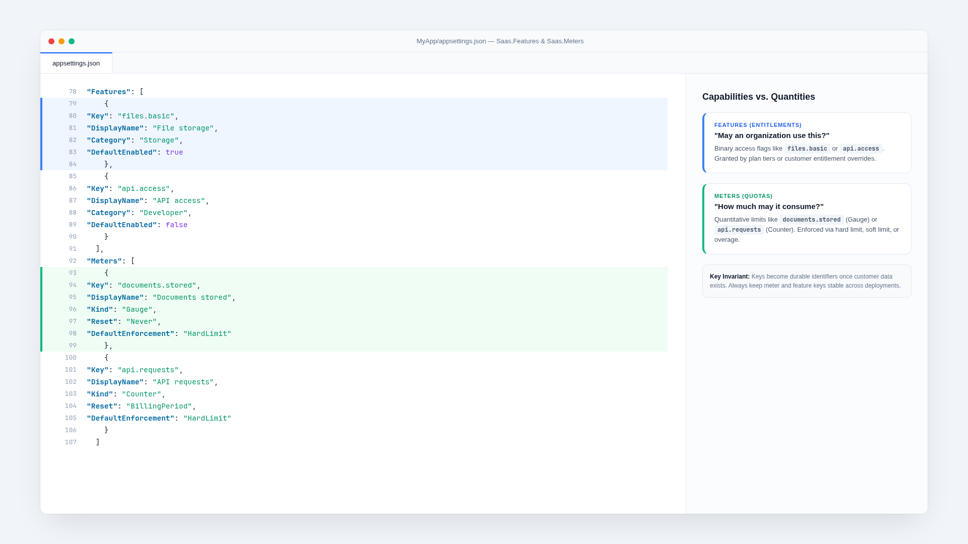 Feature and Meter Declarations