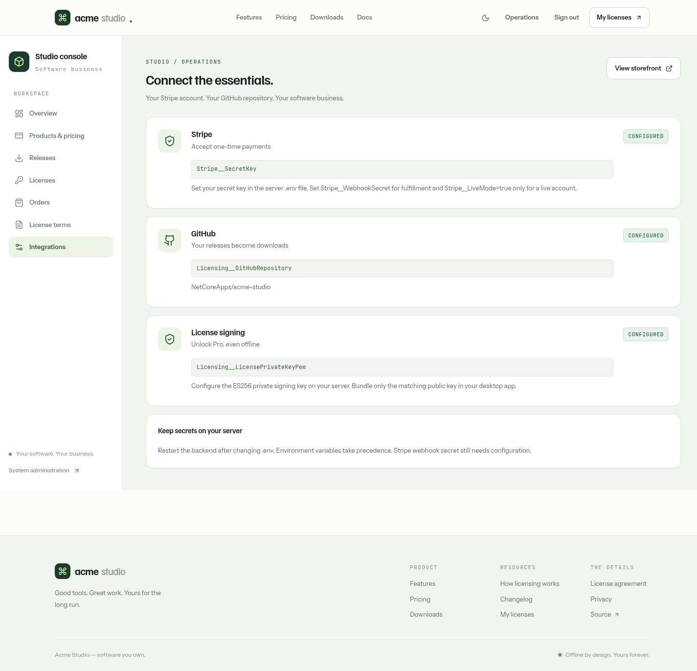 Integration status in light mode