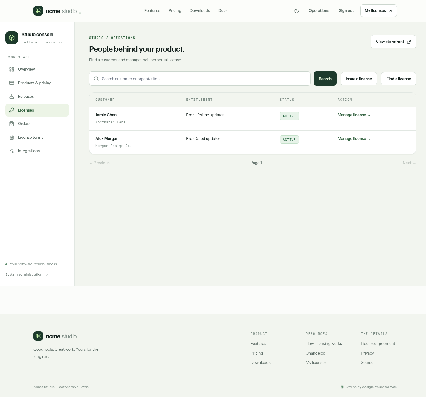 License management in light mode