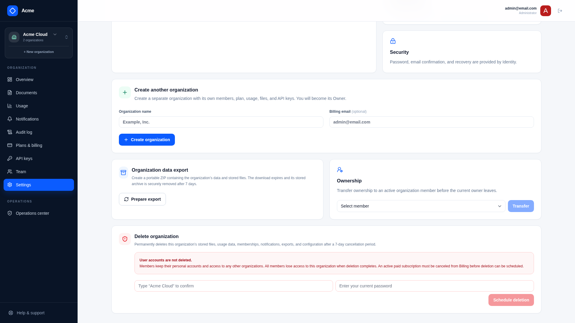 Organization Lifecycle Settings