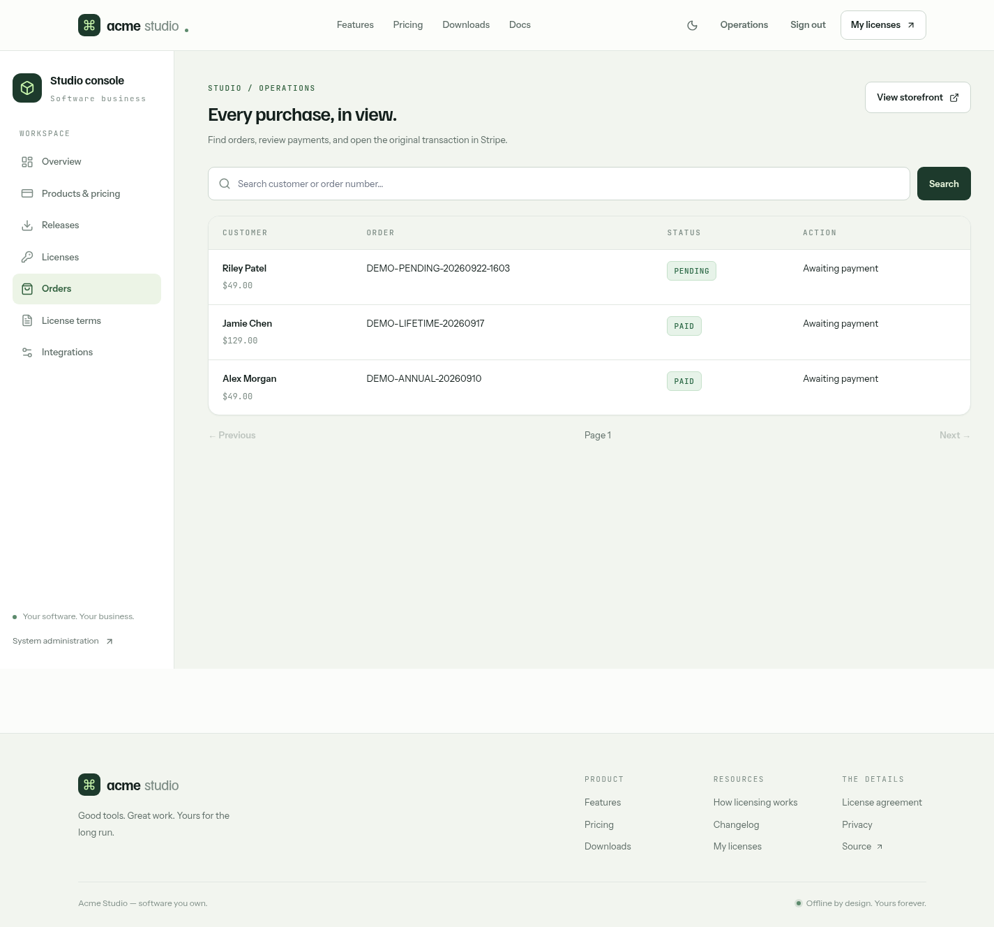 Orders in light mode