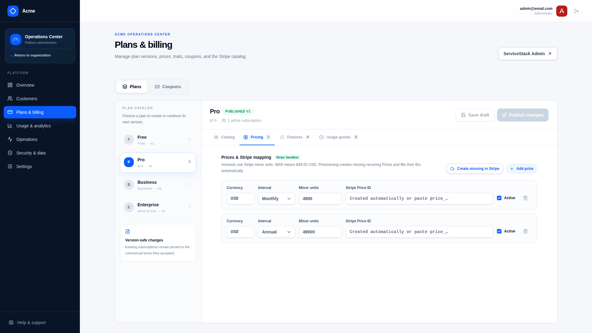 Stripe Product and Price Provisioning